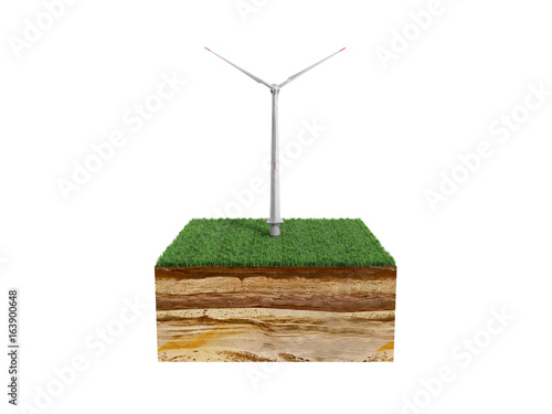 Concept of alternative energy 3d illustration of cross section of ground with grass isolated on white no shadow