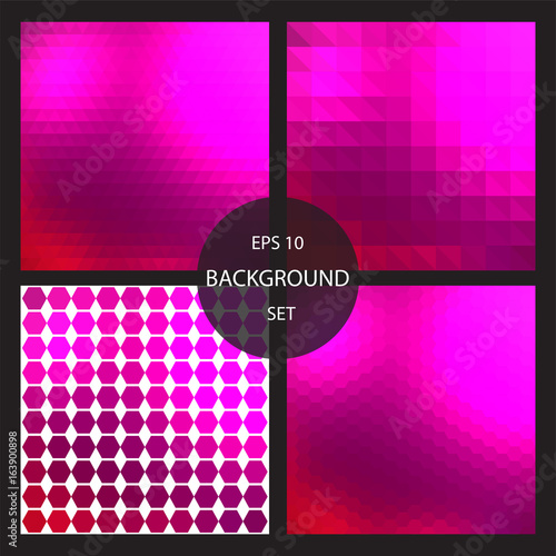 Background set pink metallic triangle hexagon