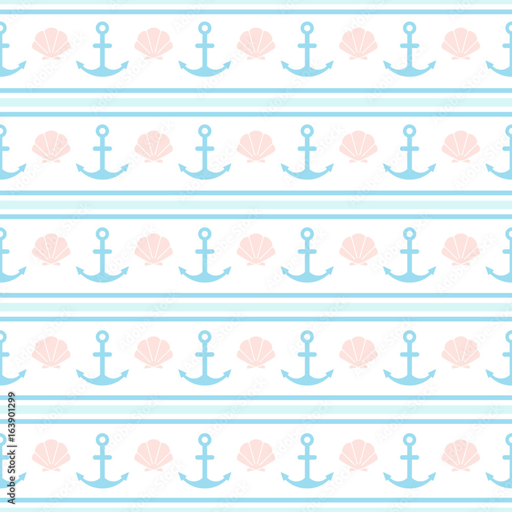 Sea anchors and seashells seamless vector pattern Sea anchors and seashells seamless vector pattern