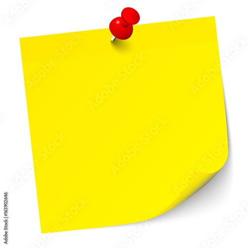 Single Yellow Color Stick Note Red Pin