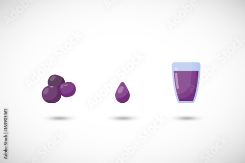 Acai berries juice vector flat icon set