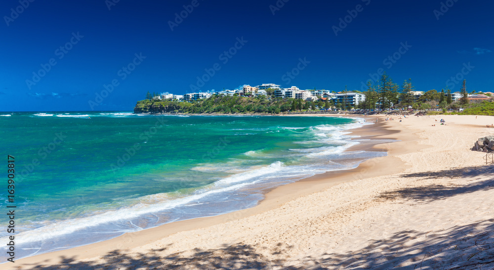 CALOUNDRA, AUS - DEC 06 2015: Hot sunny day at Dicky Beach Calundra, Queensland, Australia