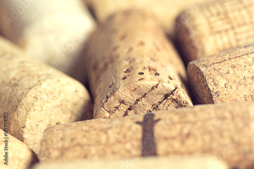 Wine corks close-up, horizontal format, selective focus