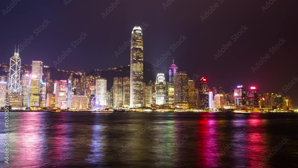 Tsim Sha Tsui, Hong Kong, 26 May 2017 -:Victoria Harbor in Hong Kong landmark at night Tsim Sha Tsui, Hong Kong, 26 May 2017 -:Victoria Harbor in Hong Kong landmark at night