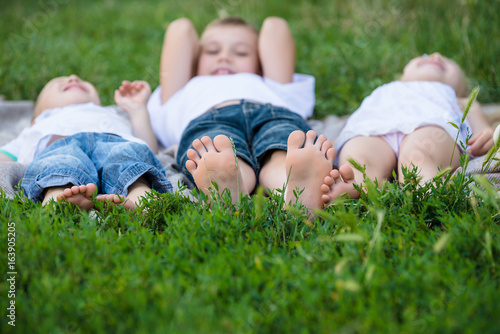 Children barefoot on the grass