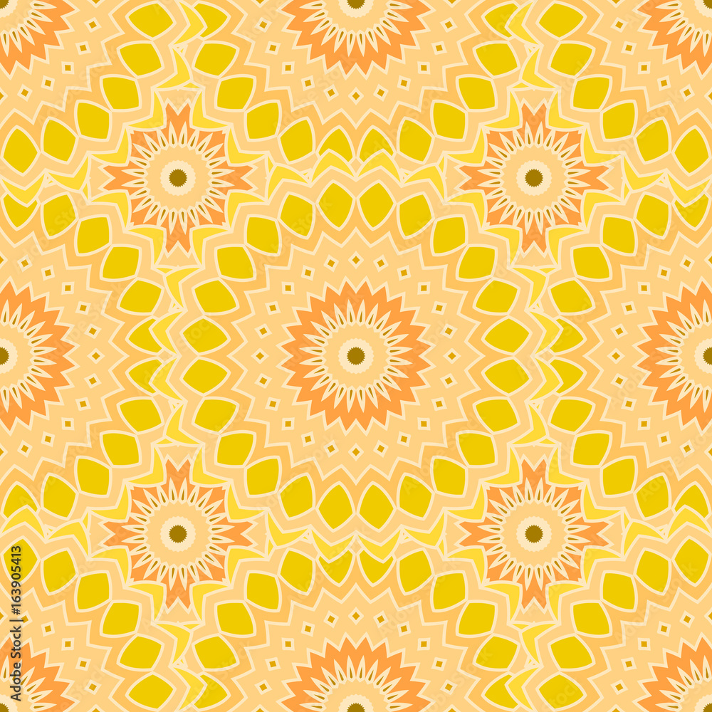 Seamless pattern design. Mandala round elements. Ethnic colorful background. For textile, print, carpet, wallpaper, package.
