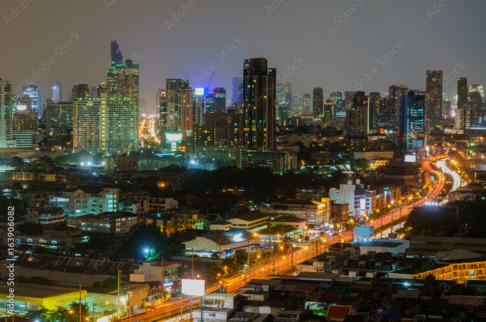 Cityscape of Bangkok in twilight viewing Rama III road , Thailand