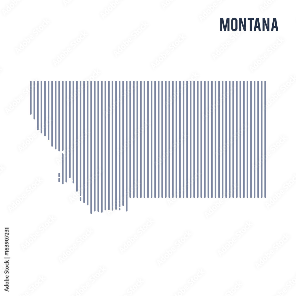 Fototapeta premium Vector abstract hatched map of State of Montana with vertical lines isolated on a white background.