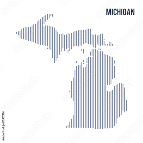 Vector abstract hatched map of State of Michigan with vertical lines isolated on a white background.