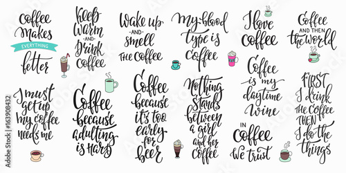 Quote coffee cup typography set
