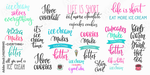Food beverage Lettering typography calligraphy set