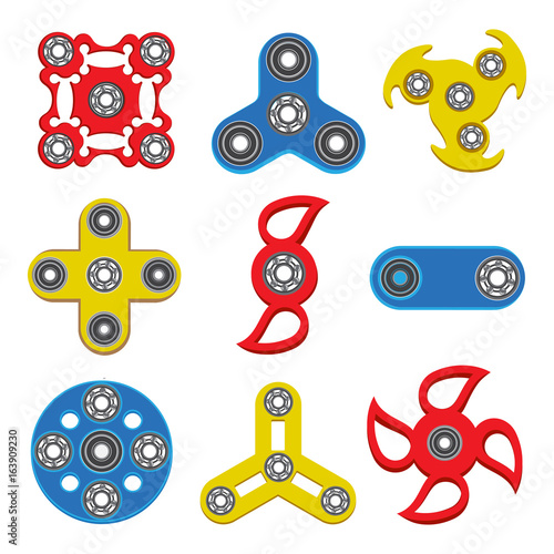 Set of Hand spinner toys, flat vector icons.