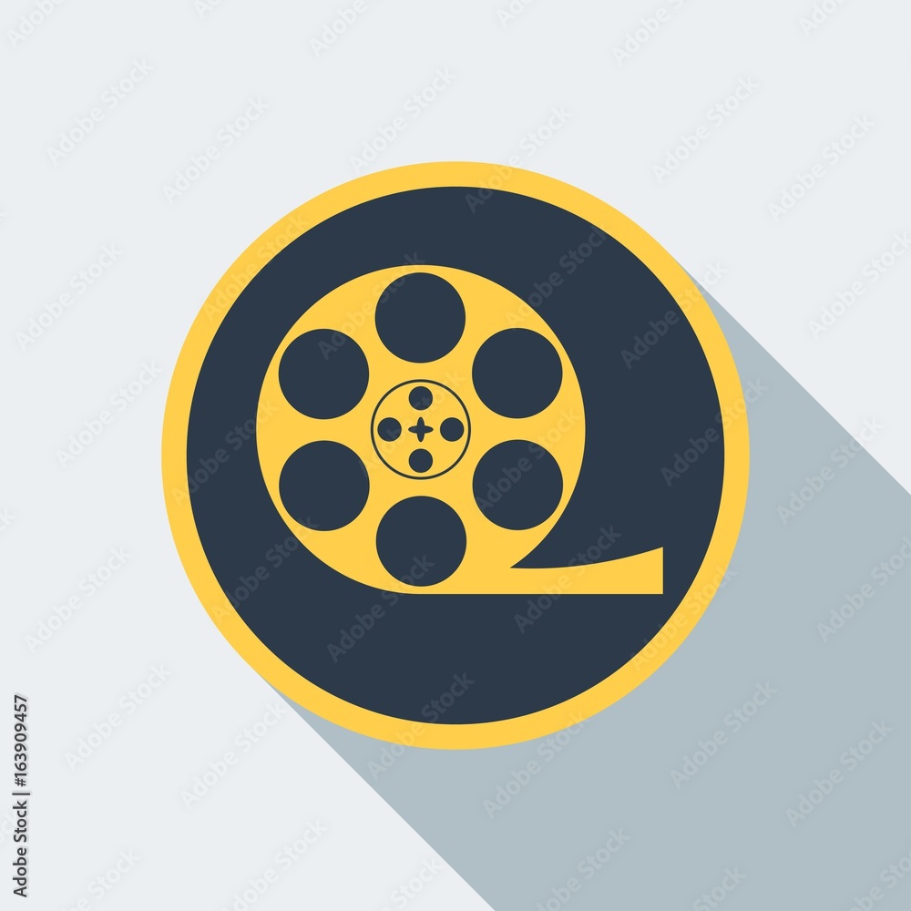 Reel with film icon. Flat vector cartoon illustration. Objects isolated on a white background.