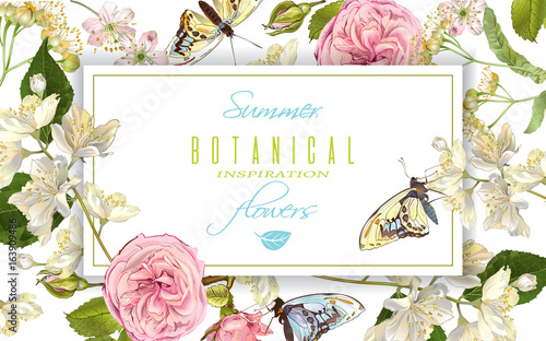 Flower butterfly horizontal banner
