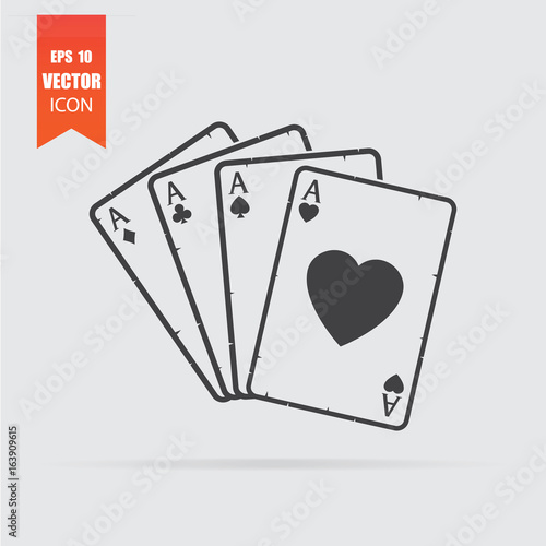 Playing cards icon in flat style isolated on grey background.