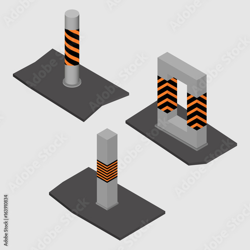 Set of concrete columns and pillars, vector illustration.