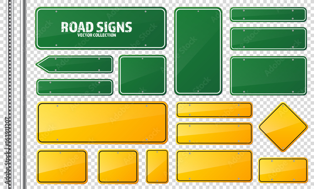 Road Green And Yellow Traffic Sign Blank Board With Place For Text