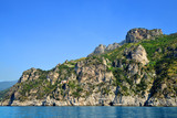 Rocky shores of the Mediterranean Sea between cities Salerno and Amalfi. Campania region,Italy.
