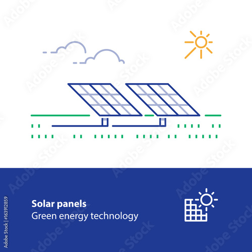 Solar panels line icon, green energy concept logo