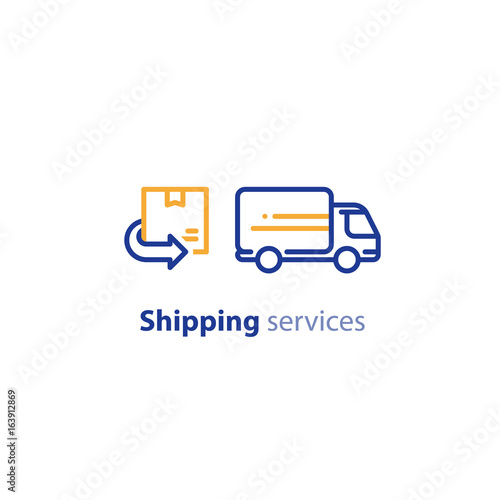 Delivery truck icon, order shipping, distribution services, relocation concept