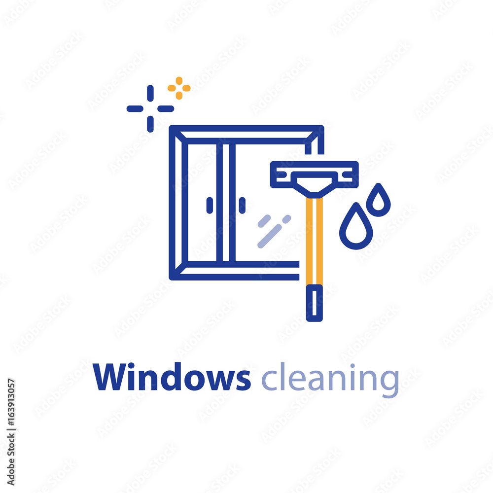 Windows cleaning services concept line icon, wiper and drops Windows cleaning services concept line icon, wiper and drops