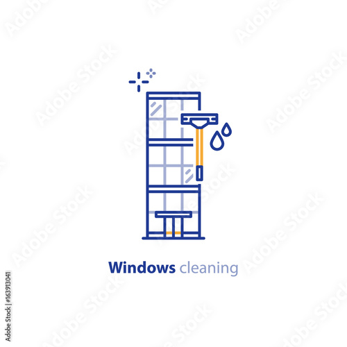 Windows cleaning services concept line icon  office building
