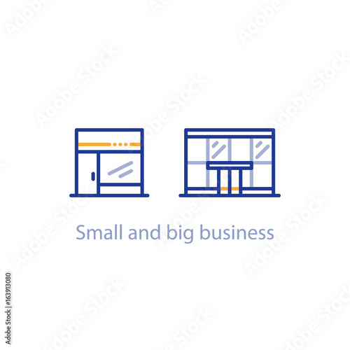Concept of small and big business comparison, shop and office building