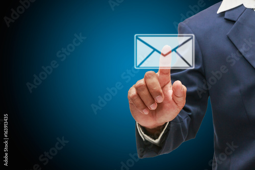 Man hand pressing touch screen check email