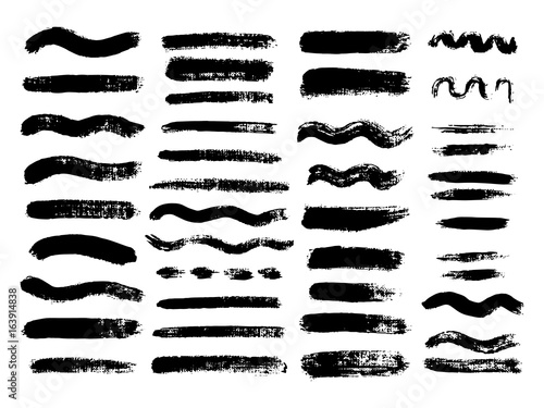 Wallpaper Mural Set of black paint, ink brush strokes, brushes, lines. Dirty artistic design elements Torontodigital.ca