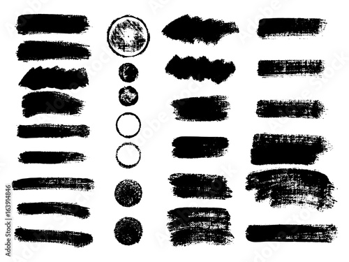 Set of black paint, ink brush strokes, brushes, lines. Dirty artistic design elements