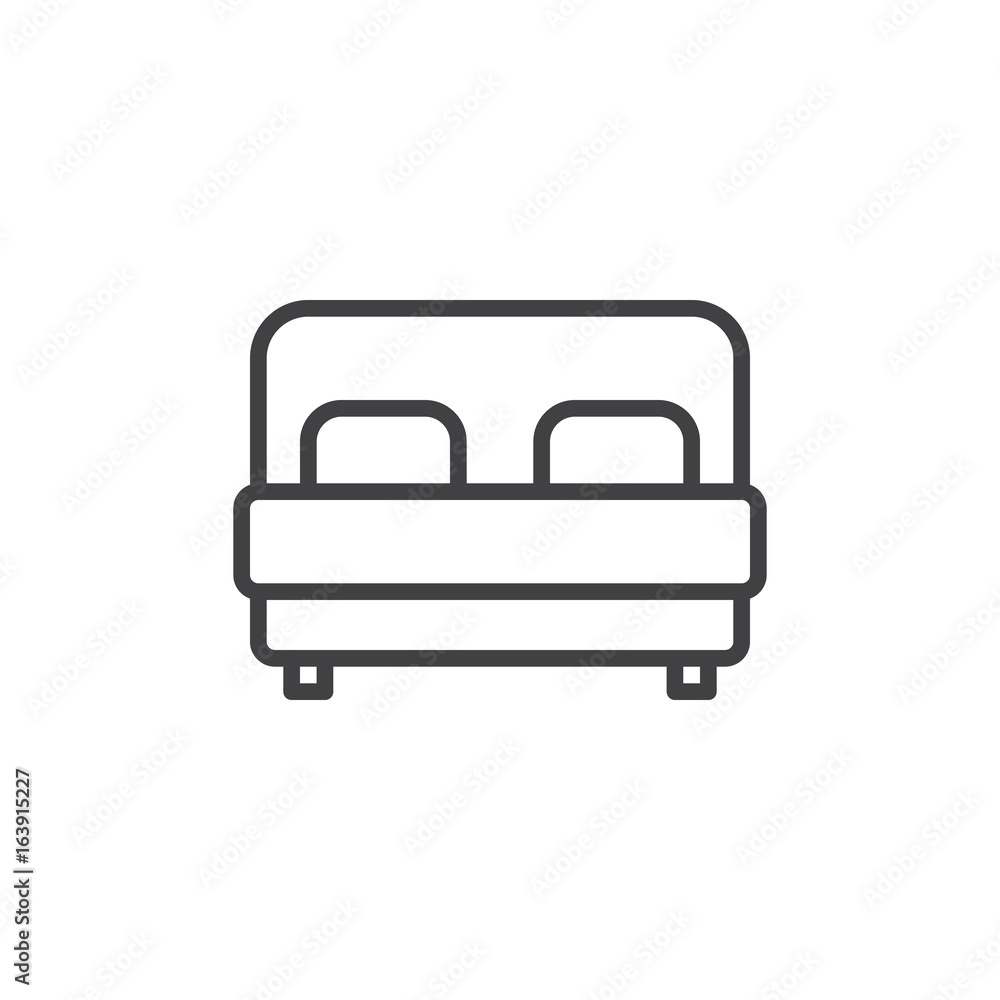 Bed line icon, outline vector sign, linear style pictogram isolated on white. Symbol, logo illustration. Editable stroke. Pixel perfect graphics Bed line icon, outline vector sign, linear style pictogram isolated on white. Symbol, logo illustration. Editable stroke. Pixel perfect graphics