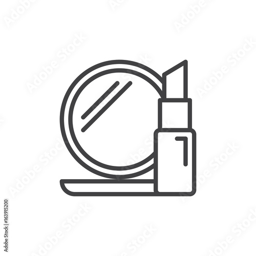 Cosmetics line icon, outline vector sign, linear style pictogram isolated on white. Lipstick and compact mirror symbol, logo illustration. Editable stroke. Pixel perfect graphics