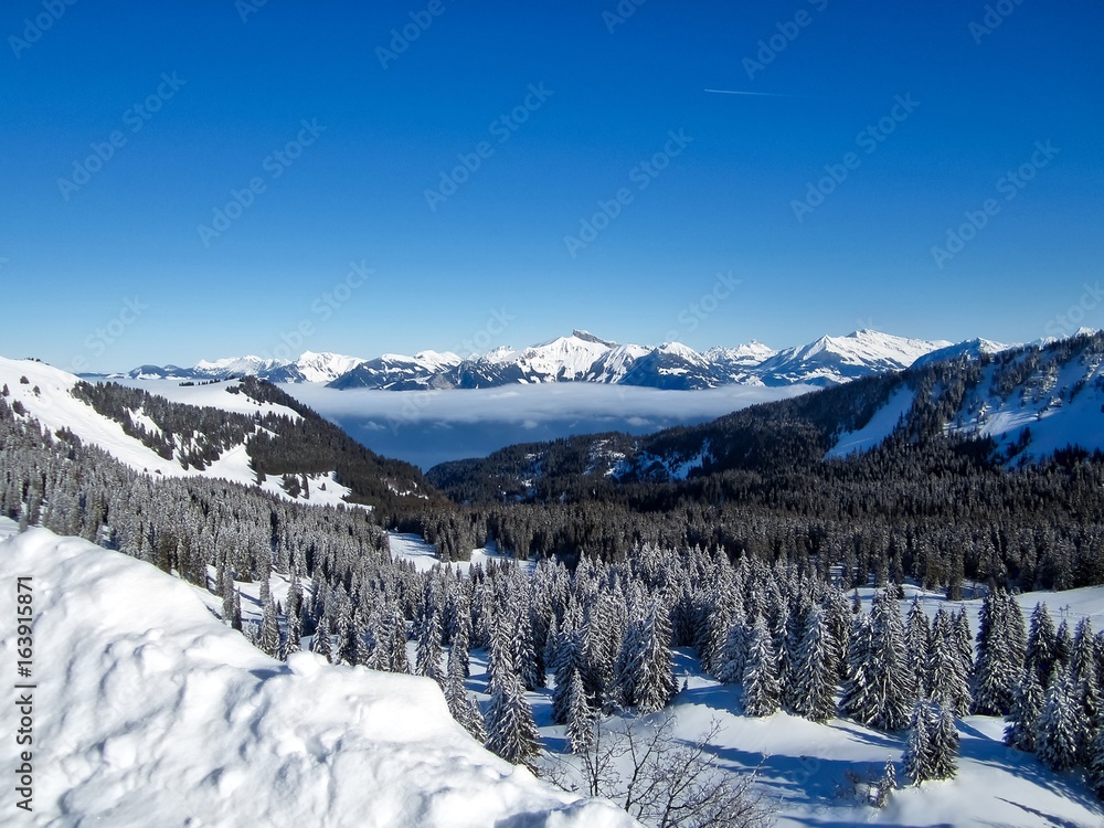 Cloud over the Valley in French Alps, Chatel, France