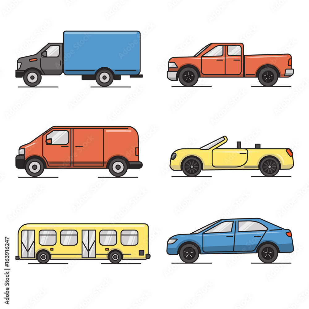 Collection of colored thin line transportation icons