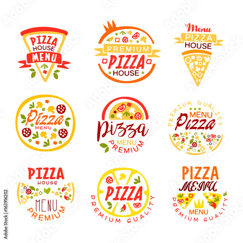 Pizza house, menu premium quality logo templates set of colorful vector Illustrations