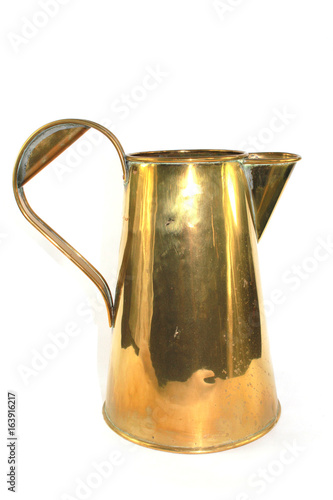 Vintage Copper Brass Water Jugs on White Background