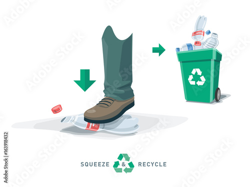 Foot Squeeze Empty Plastic Bottle with Recycling Bin