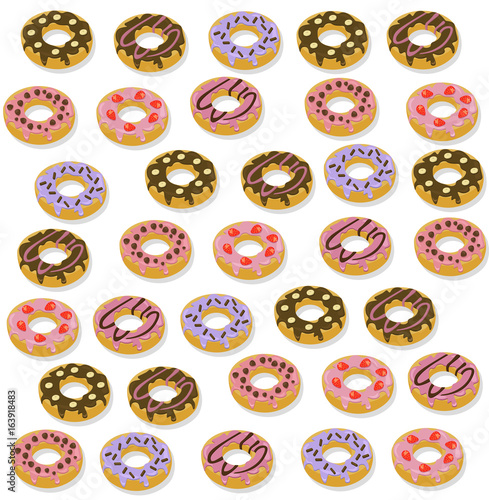 Delicious dessert donuts chocolate and berry frosting. set collection vector ...