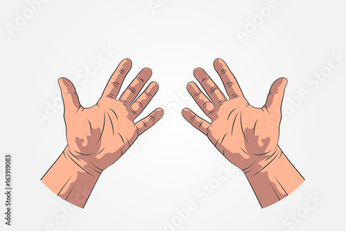 Realistic sketch hands - gestures. Hand-drawn. Icon hand stop. Mock up style.