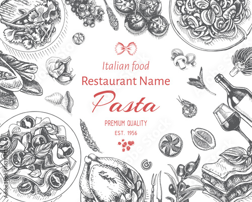 Vector illustration sketch - pasta. Card menu italian resraurant.