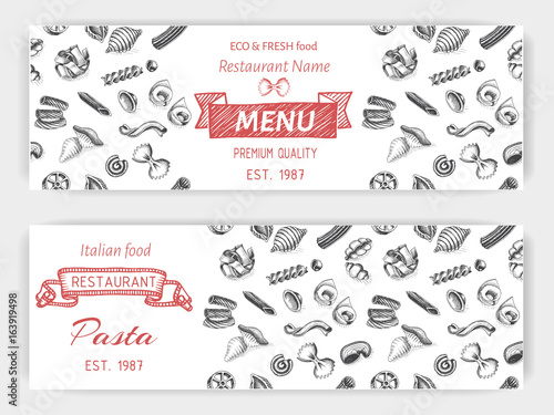 Vector illustration sketch - pasta. Banner Italian food.
