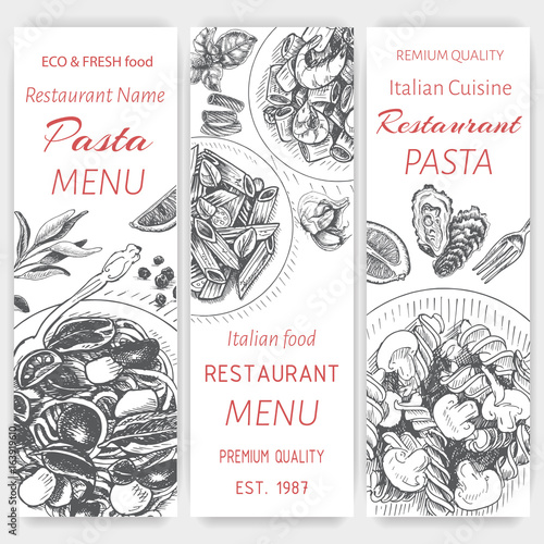 Vector illustration sketch - pasta. Card menu italian restaurant. Banner italan food.