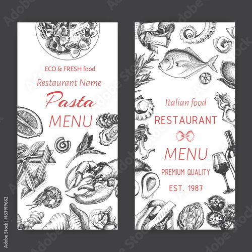 Vector illustration sketch - pasta. Card menu italian restaurant. Banner italan food.