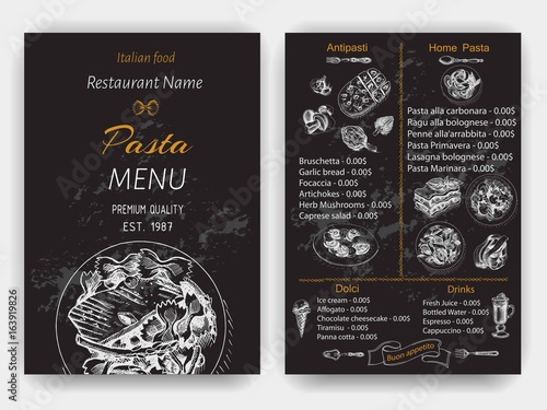 Vector illustration sketch - pasta. Card menu italian restaurant. Banner italan food.
