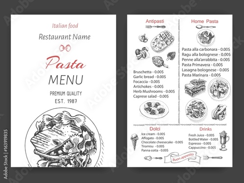 Vector illustration sketch - pasta. Card menu italian restaurant. Banner italan food.