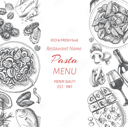 Vector illustration sketch - pasta. Card menu italian restaurant. Banner italan food.