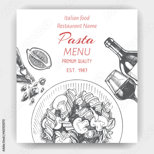 Vector illustration sketch - pasta. Card menu italian restaurant. Banner italan food.