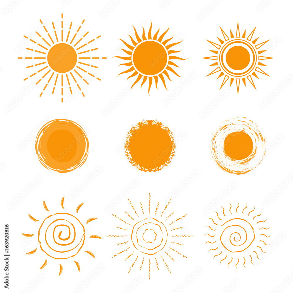 Vector set of different sun icon. New sun icon collection. Isolated on white background. Vector set of different sun icon. New sun icon collection. Isolated on white background.