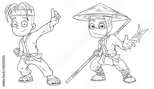 Cartoon karate boy and ninja character vector set