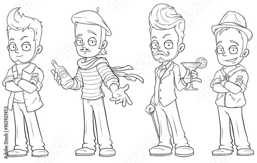 Cartoon handsome guys with alcohol character vector set